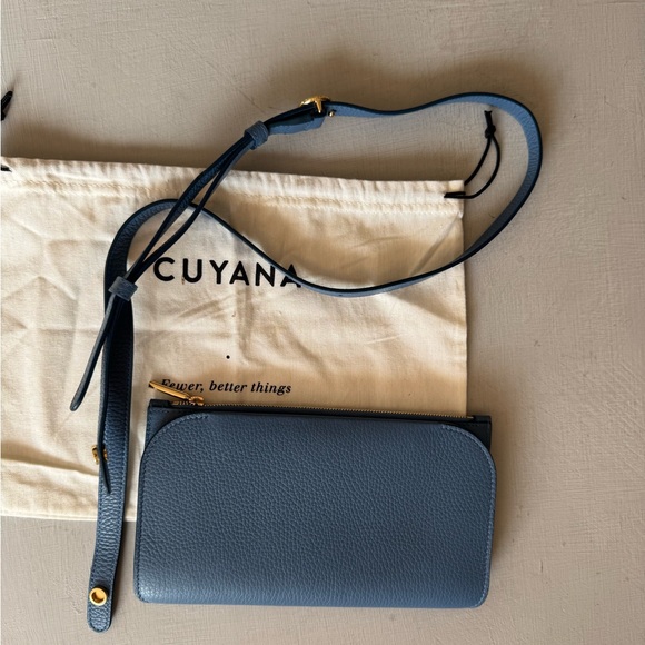 Like NEW Cuyana System Phone Wallet + Strap in Sky Blue Pebbled Leather - Picture 1 of 11